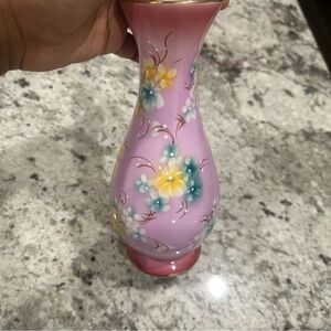 Hand Painted Porcelain Vase Made In Portugal Pink Floral Easter Home Decor